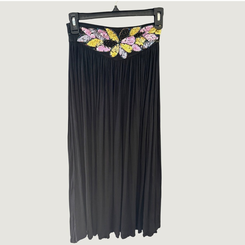 Jane Ashley Vintage Y2k Black Sequin Butterfly Maxi Skirt Womens Small Fairy